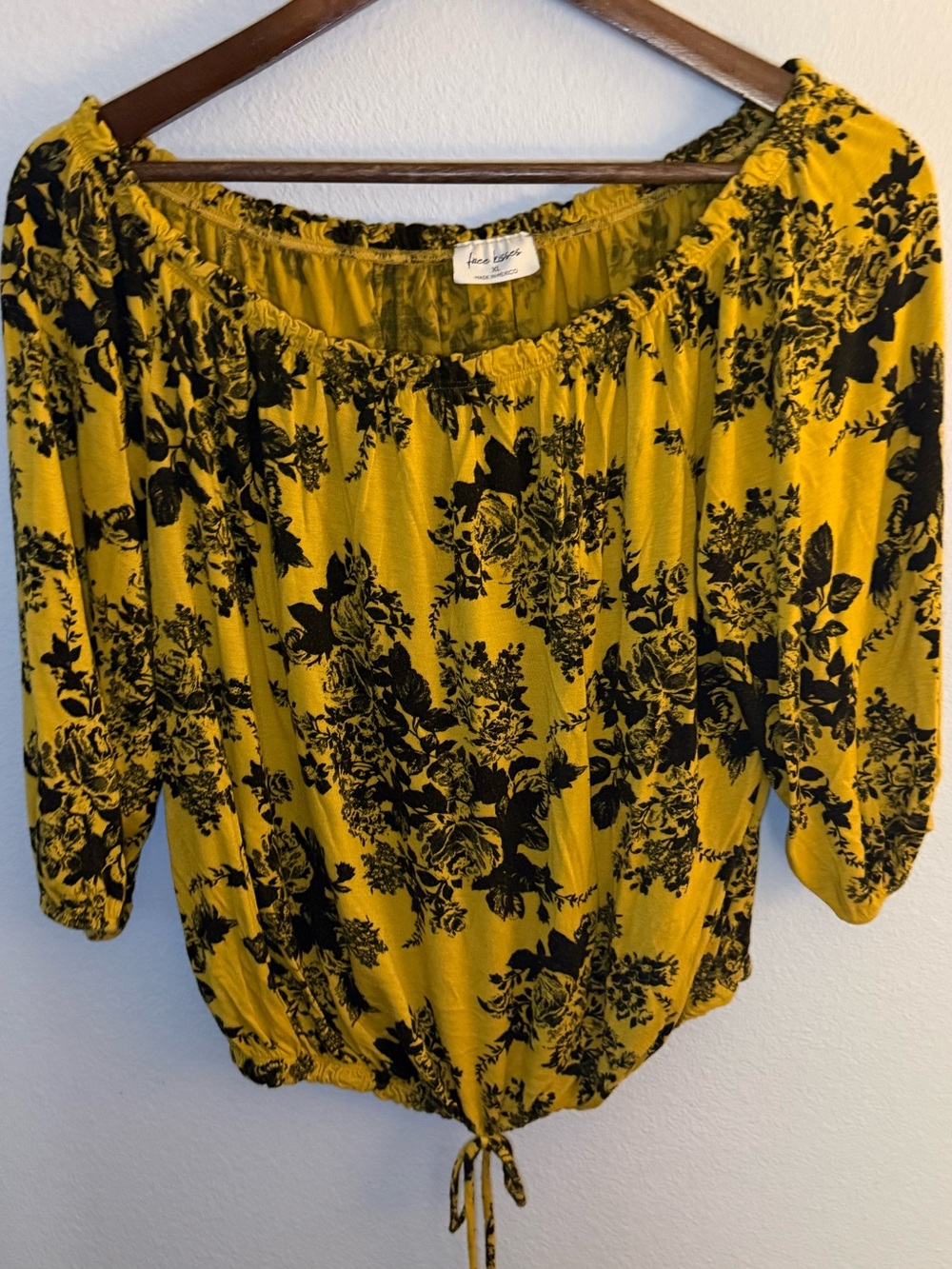 Free Kisses Yellow Floral Off-Shoulder Tie-Hem Blouse